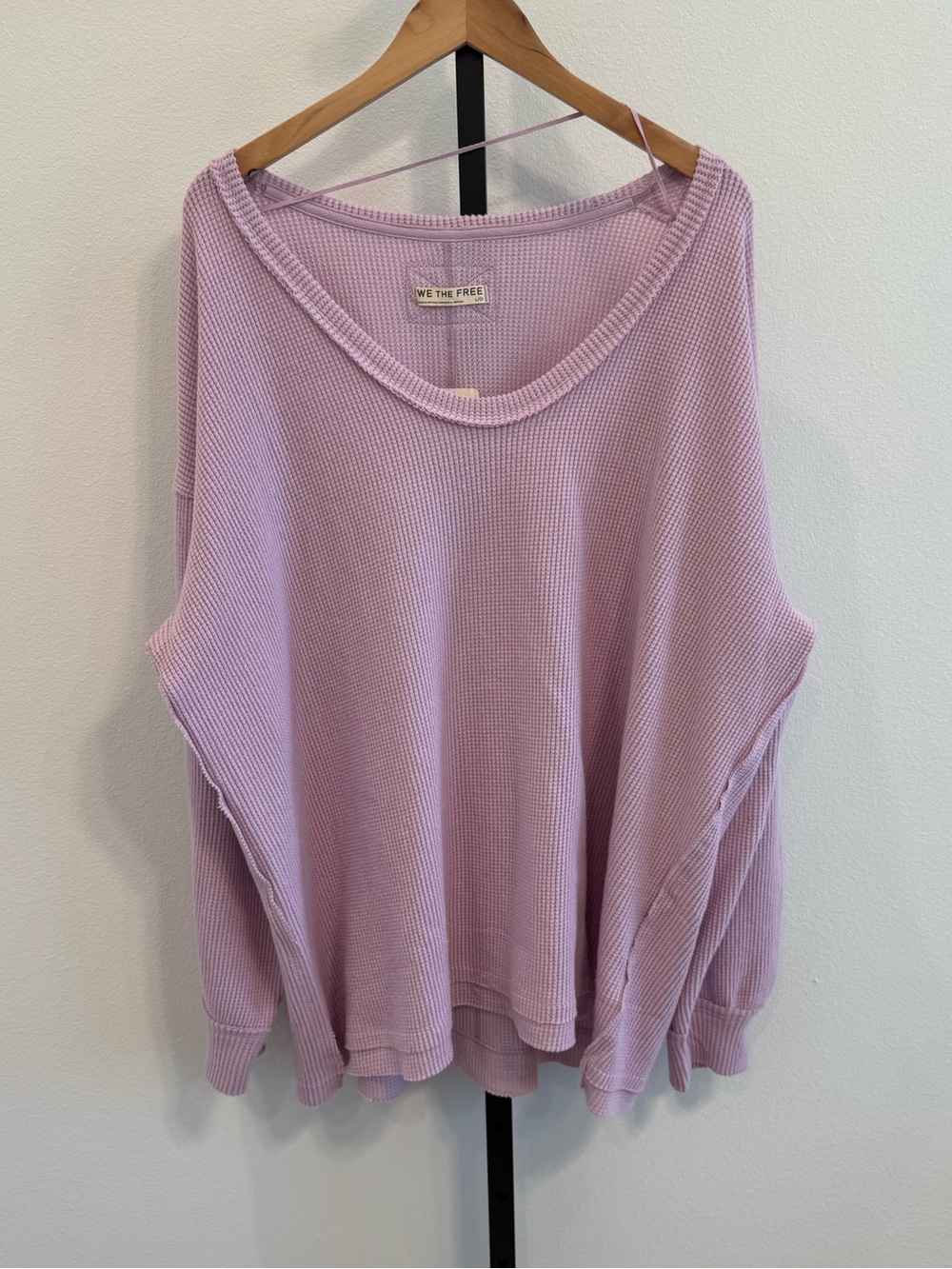 NWT Free People Coast to Coast Oversized Lavender Waffle Knit Shirt Large Boho